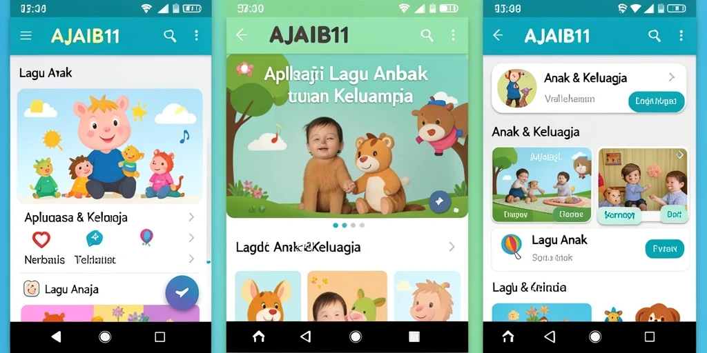 Tampilan antarmuka AJAIB11 yang ramah anak dengan berbagai pilihan lagu.