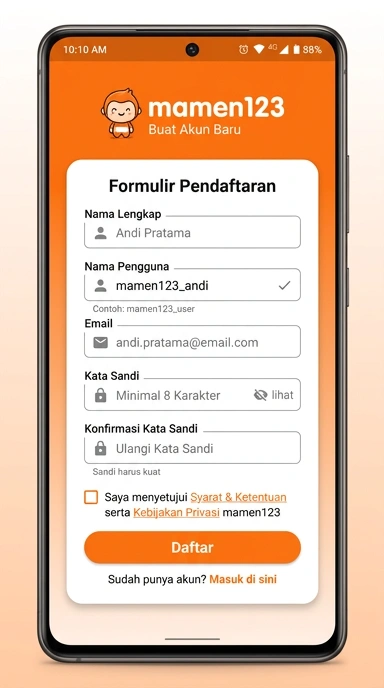 Tampilan halaman daftar mamen123